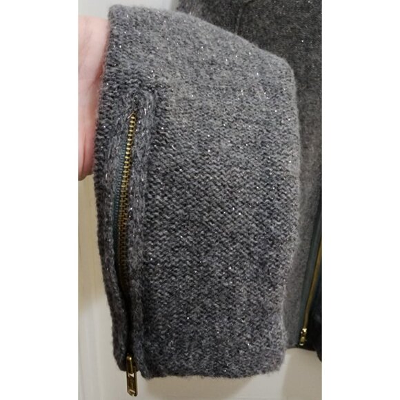 J Crew Women's Size S Full Zip Cardigan Sweater Gray Merino Wool Metallic 32804 - Picture 7 of 11